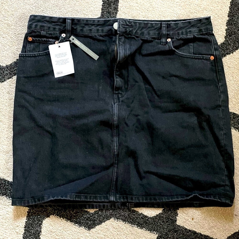 ASOS Black Denim Mini Skirt, Size US14